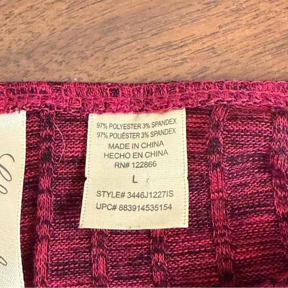 Chenault Burgundy Lace-Up Long Sleeve Textured Knit Top L Fall Winter - Picture 5 of 9